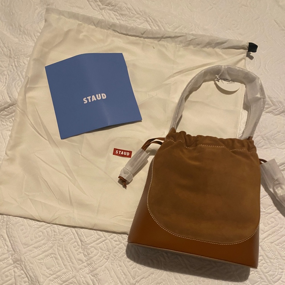 Staud cinch bag in brown leather and brown suede!
